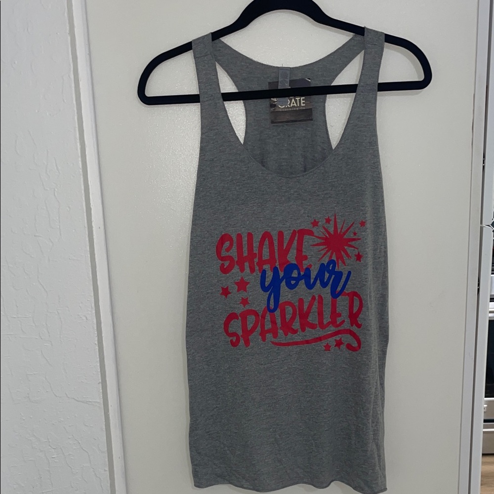 Top Crate Clothing Gray “Shake Your Sparkler” Graphic Tank Top